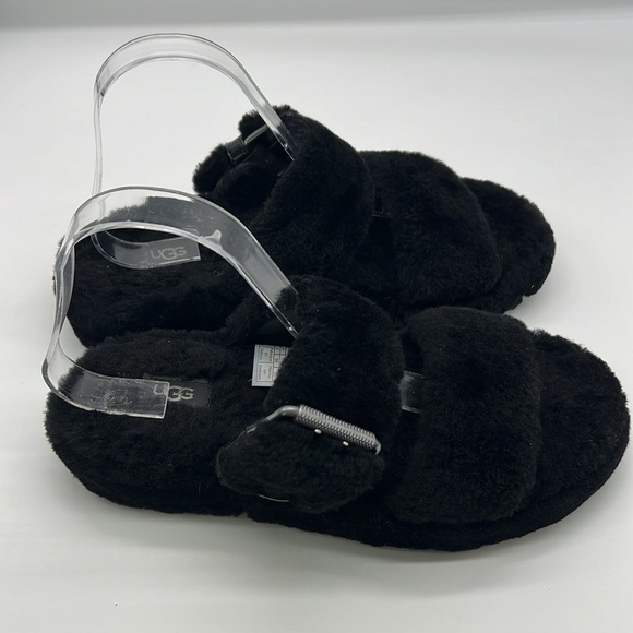 UGG - Fuzz Yeah Black 2 Buckle Sheepskin Shearling Slide Sandal Size 8 - Picture 2 of 14